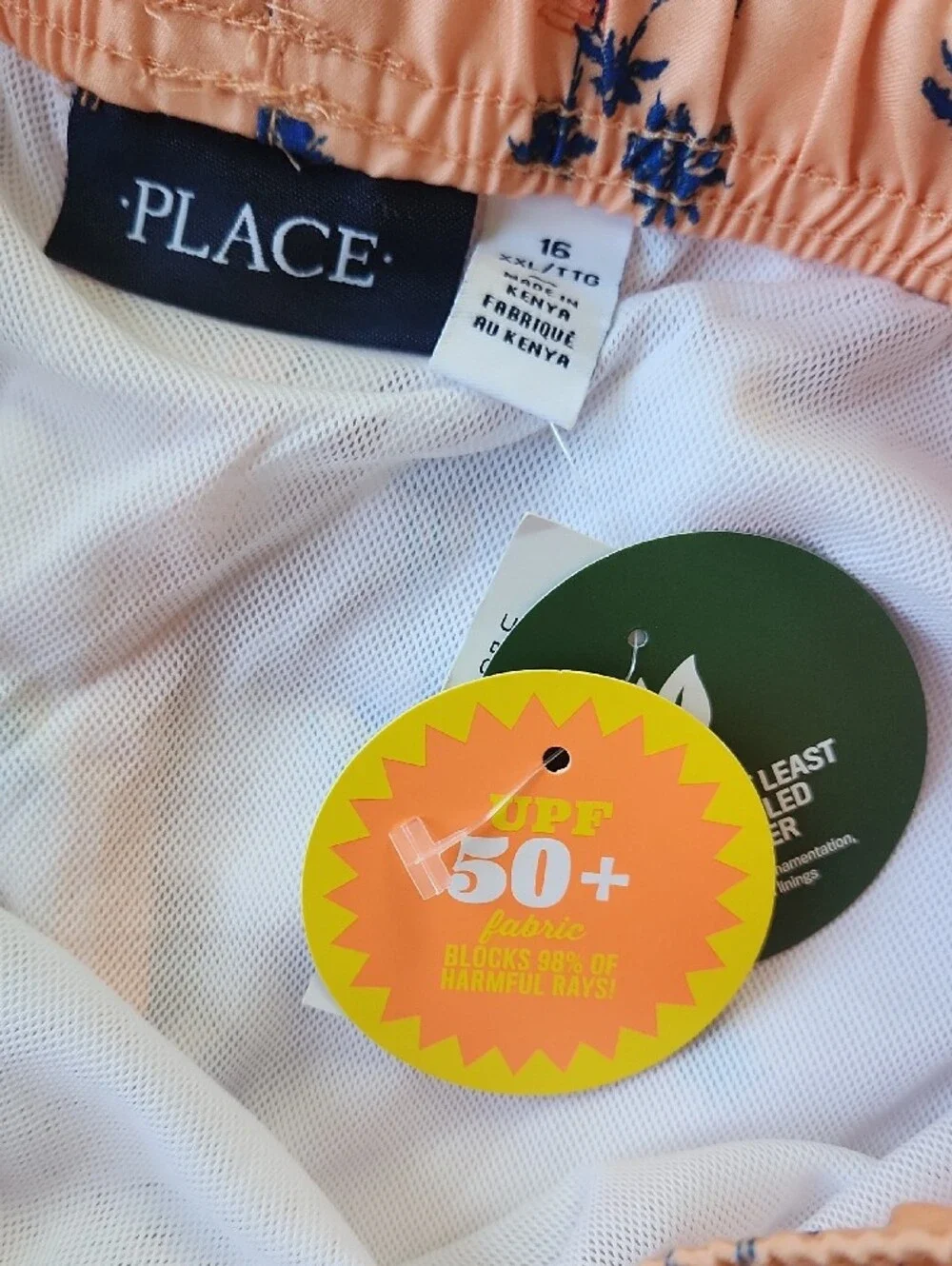 The Children's Place Orange Swim Trunks with Navy Palm Print